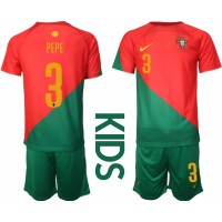 Camisa de Futebol Portugal Pepe #3 Equipamento Principal Infantil Mundo 2022 Manga Curta (+ Calças curtas)